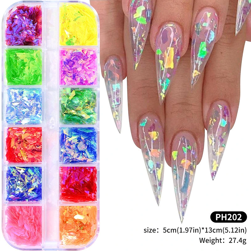 12-Color Iridescent Nail Flakes Set